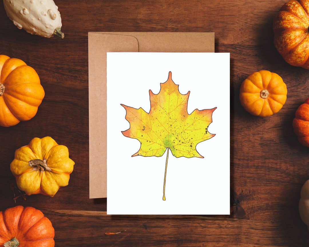 Yellow Watercolor Maple Leaf Card: Autumn Botanical Notecard - Etsy