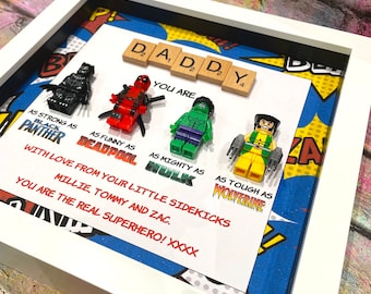 Birthday Gift for Dad- Personalised Character Frame ~ Daddy Daughter Son Gift ~ Boyfriend him~Super Hero Husband Anniversary Fathers~Present