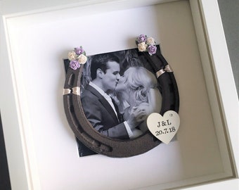 Wedding Anniversary handmade personalised gift Cast Iron HORSE SHOE photo frame GIFT present  Engagement Valentines Birthday wife husband