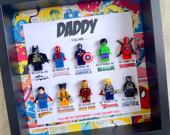 Personalised Daddy/Dad Superhero Box Frame, Father's Day Gifts, Personalised Frame for Him, Birthday Gifts for Him,  Gifts from Son/Daughter
