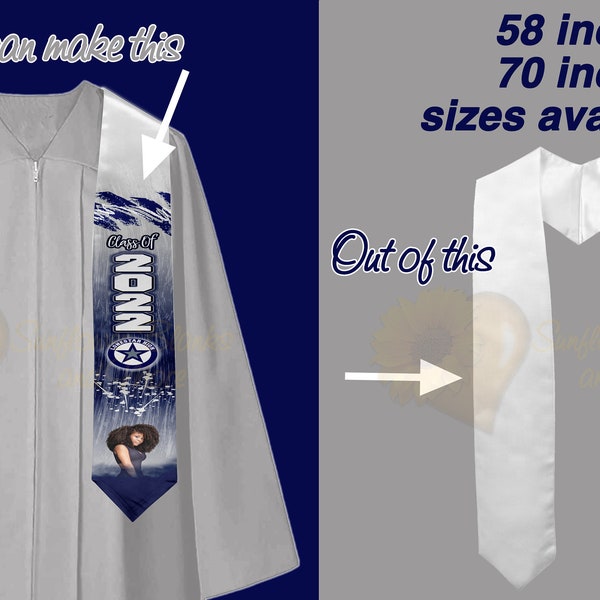 Graduation Stole Sublimation Blanks, White Satin Sublimation Graduation Stoles, Blank Sublimation Stoles, 2 sizes available