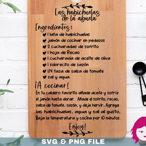 Comida Puerto Rico SVG, Mother&#39;s Day Gift, Latino PNG, Cocina boricua SVG, Chef svg, kitchen towel svg, cutting board svg, beans recipe svg
