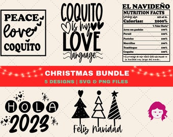Christmas bundle SVG, Coquito Navidad SVG, Christmas shirt svg, Christmas pillow svg, Coffee mug svg, Svg files for cricut, Sublimation