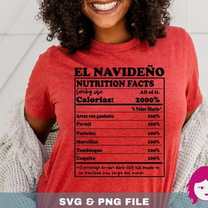 Valeur nutritive Noël SVG, Navidad PNG, chemise de Noël espagnol svg, svg pull moche, fichiers SVG pour cricut, sublimation, Svg en espagnol