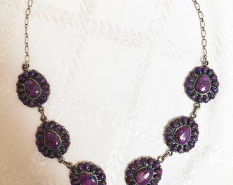 Purple Turquoise Native American Pendant Necklace, 925, signed