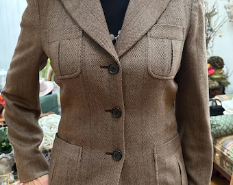 Ralph Lauren Tweed Damen Hosenanzug, Hellbraune Wolle, Petite 4