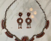 Vintage Zuni Spiney Needlepoint Necklace Earrings, 925, Vintage Native American Made