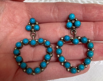 Native American Turquoise Earrings, Pettipoint