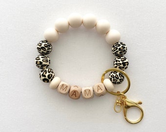 WRISTLET | Silicone Beaded Bracelet Keychain Keyring - Mama Leopard
