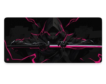 Anime Mouse Pad XL - Samurai Dark Pink | Extended Gaming Desk Mat | 900x400 / 800x300 | Stitched | Nonslip | Washable