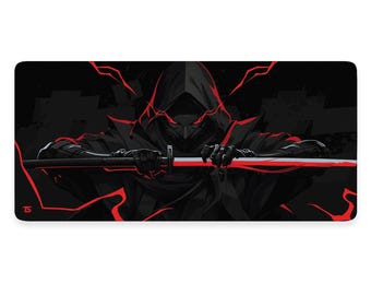 Anime Mouse Pad XL - Samurai Dark Red | Extended Gaming Desk Mat | 900x400 / 800x300 | Stitched | Nonslip | Washable