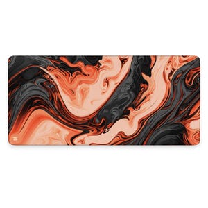 May include: Abstract mouse pad with a swirling pattern of black, orange, and peach colors.