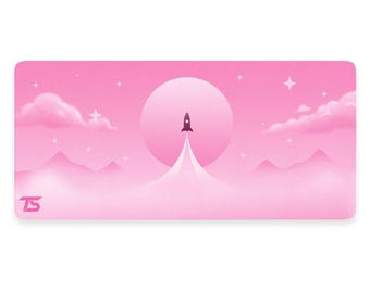 Alfombrilla de ratón para juegos XL - Cohete rosa / Alfombrilla de escritorio extendida / 900x400 / 800x300 / Bordes cosidos / Antideslizante / Lavable