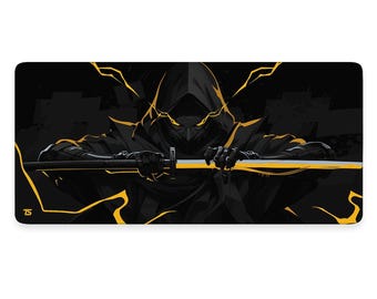 Anime Mouse Pad XL - Samurai Dark Yellow | Extended Gaming Desk Mat | 900x400 / 800x300 | Stitched | Nonslip | Washable