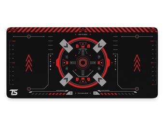Alfombrilla de ratón Techsource - Rojo Cyberjunk / 900x400/800x300 / Bordes cosidos / Base de goma antideslizante / Lavable a máquina / Velocidad y control