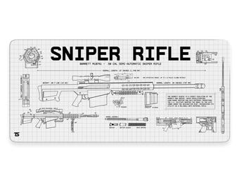Gaming Mouse Pad XL - Sniper Rifle White | Extended Desk Mat | 900x400 / 800x300 | Stitched Edges | Nonslip | Washable