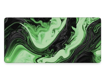 Gamingmuismat XL - vloeibaar groen | Verlengde bureaumat | 900 x 400 / 800 x 300 | Gestikte randen | Antislip | Wasbaar