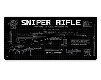 Gaming Mouse Pad XL - Sniper Rifle Black Black | Extended Desk Mat | 900x400 / 800x300 | Stitched Edges | Nonslip | Washable