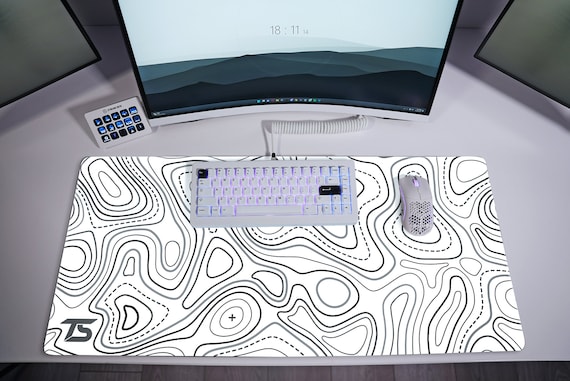 Tapis de souris Blanc XXL Topographique #deskpad #mousepad #deskr
