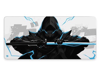 Anime Mouse Pad XL - Samurai Light Blue | Extended Gaming Desk Mat | 900x400 / 800x300 | Stitched | Nonslip | Washable