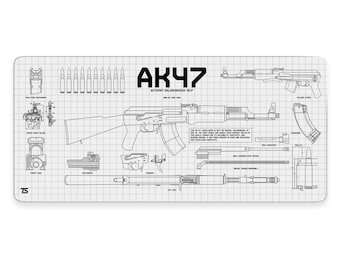 Gaming Mouse Pad XL - AK-47 White | Extended Desk Mat | 900x400 / 800x300 | Stitched Edges | Nonslip | Washable
