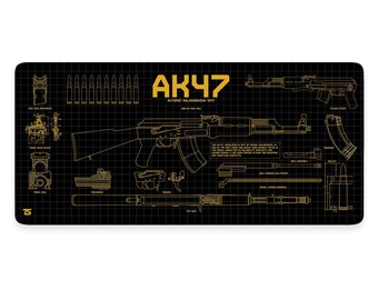 Gaming Mouse Pad XL - AK-47 Black Yellow | Extended Desk Mat | 900x400 / 800x300 | Stitched Edges | Nonslip | Washable