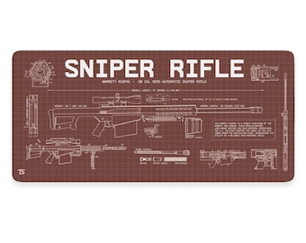 Gaming Mouse Pad XL - Sniper Rifle Brown | Extended Desk Mat | 900x400 / 800x300 | Stitched Edges | Nonslip | Washable