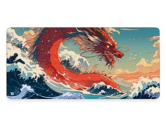 Techsource Mousepad - Ryujin | 900x400/800x300 | Genähte Kanten | Rutschfeste Gummibasis | Maschinenwaschbar | Schnelligkeit & Kontrolle