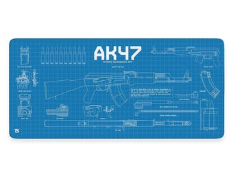 Gaming Mouse Pad XL - AK-47 Blue | Extended Desk Mat | 900x400 / 800x300 | Stitched Edges | Nonslip | Washable