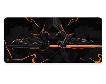 Anime Mouse Pad XL - Samurai Dark Orange | Extended Gaming Desk Mat | 900x400 / 800x300 | Stitched | Nonslip | Washable
