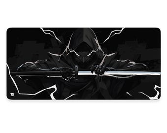 Anime Mouse Pad XL - Samurai Dark White | Extended Gaming Desk Mat | 900x400 / 800x300 | Stitched | Nonslip | Washable