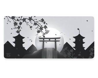 Alfombrilla de ratón XL de anime - Kyoto Monochrome / Alfombrilla de escritorio para juegos extendida / 900x400 / 800x300 / Cosida / Antideslizante / Lavable
