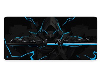 Anime Mouse Pad XL - Samurai Dark Blue | Extended Gaming Desk Mat | 900x400 / 800x300 | Stitched | Nonslip | Washable