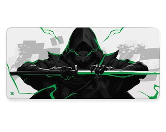 Anime Mouse Pad XL - Samurai Light Green | Extended Gaming Desk Mat | 900x400 / 800x300 | Stitched | Nonslip | Washable
