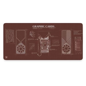 May include: A brown and white graphic design illustration of a computer graphics card. The illustration shows the different components of the card, including the core, memory, and cooling system. The text "GRAPHIC CARDS" is at the top of the illustration.