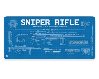Gaming Mouse Pad XL - Sniper Rifle Blue | Extended Desk Mat | 900x400 / 800x300 | Stitched Edges | Nonslip | Washable