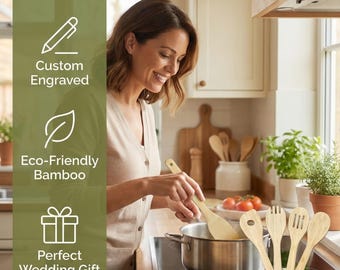 Personalized Bamboo Spoon, Engraved Kitchen Utensil: Wedding Gift