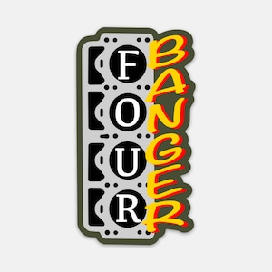 Four (4) Banger Car Decal Sticker, 4 cylinder Sticker, Vinyl Water Bottle Sticker, Vinyl Car Sticker, Laptop Sticker, Nospeedshop