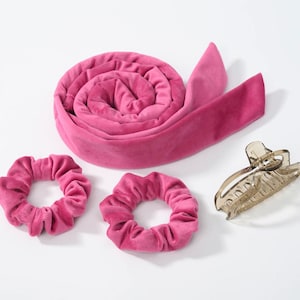 Heatless Hair Curler with Velvet Headband/Heatless Curl/Heatless Curling Ribbons Rose fuchsia