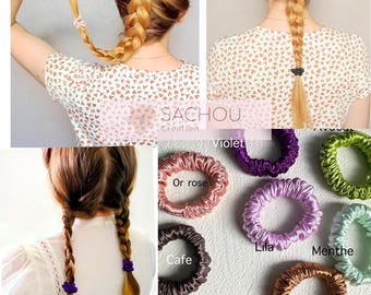 Mini scrunchie van echte moerbeizijde voor de uiteinden van vlechtjes / scrunchie van natuurlijke zijde voor de uiteinden van kindervlechtjes en paardenstaarten