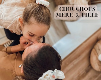 Chouchou mère et fille en gaze de coton bio/ chouchou en gaze de coton biologique / cadeau d’anniversaire