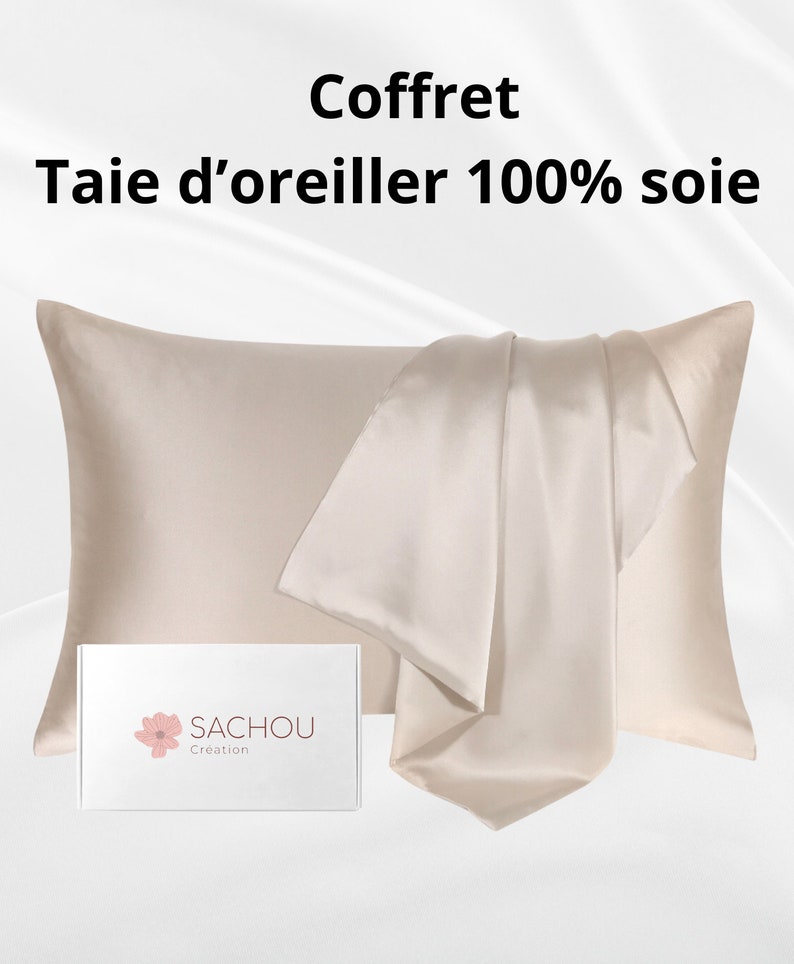 Coffret taie doreiller en 100% soie / taie doreiller en soie 22 Mommes image 1