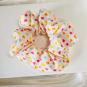Chiffon scrunchie with heart print / summer scrunchie / colorful heart scrunchie