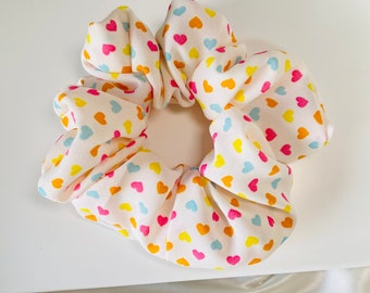 Chiffon scrunchie with heart print / summer scrunchie / colorful heart scrunchie