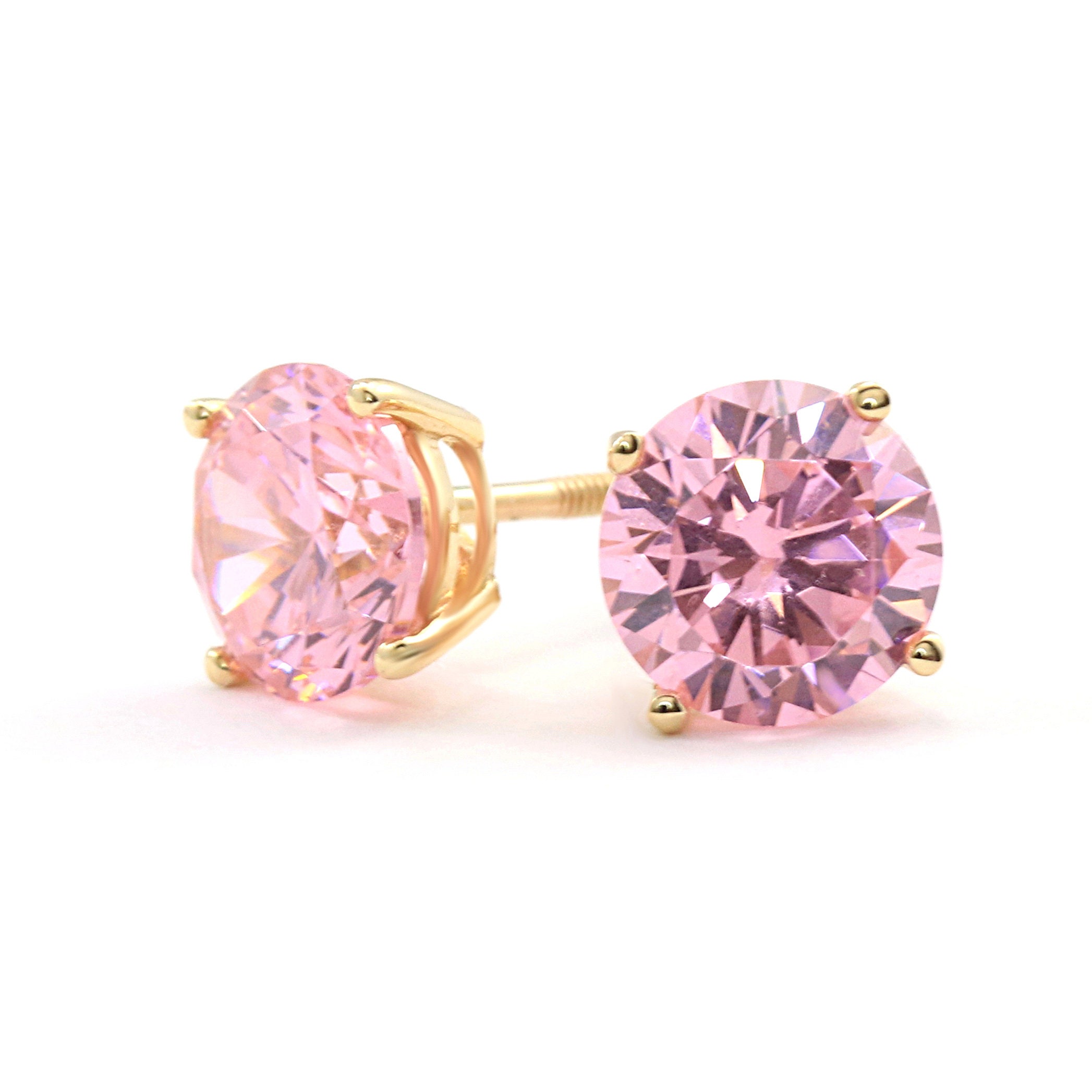 Small Diamond Studs, 1 Ct Round Created Pink Diamond Earrings