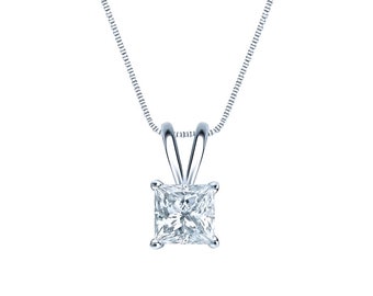 2.1 Ct Square Princess Cut 14K White Gold Solitaire Pendant Necklace 2.1 Ct Square Princess Cut 14K White Gold Solitaire Pendant Necklace