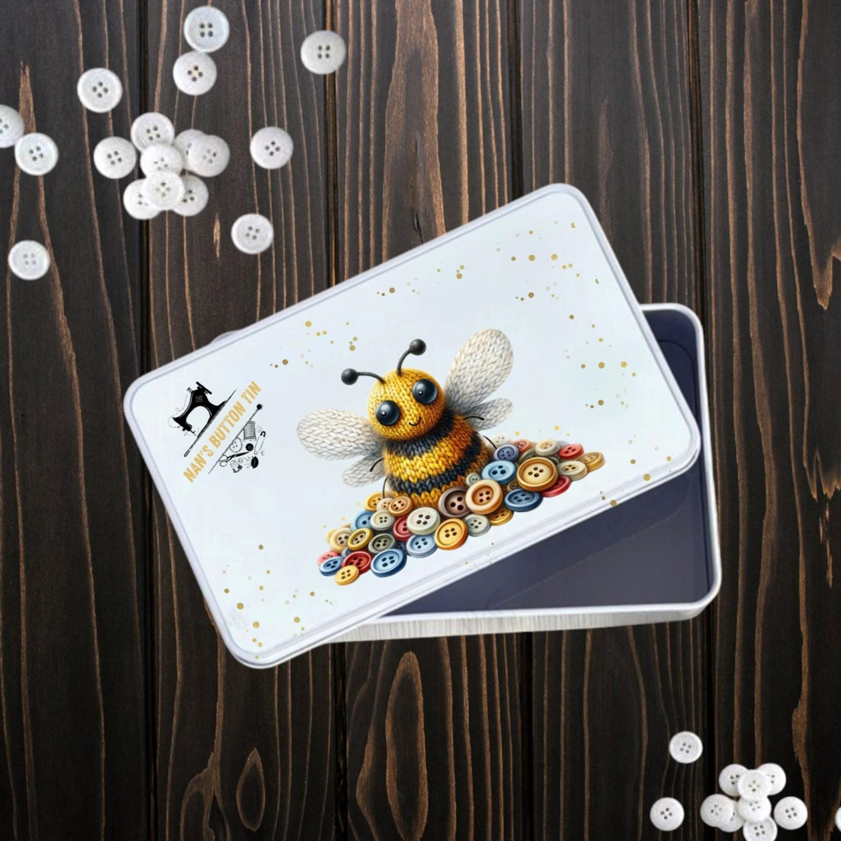 Button Tin With Bumble Bee Design. A Lovely Metal Storage Sewing Box ...