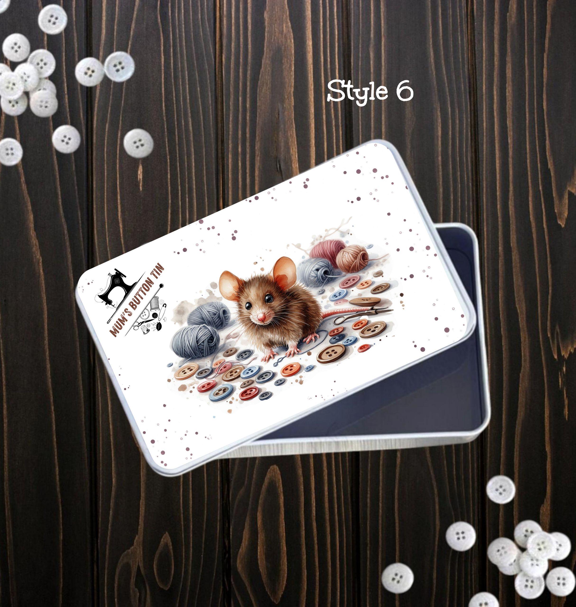 Button Tin. A Lovely Crochet Mouse, Mice Metal Storage Sewing Box ...