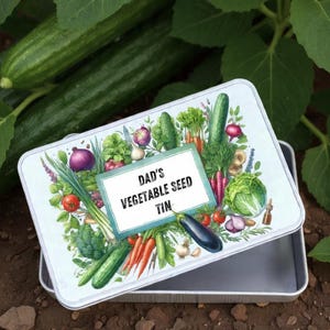 Seed storage metal box tin, keep your vegetable seeds safe, personalised with nan, nanna, grandma, mum, dad & more. A unique Gift,