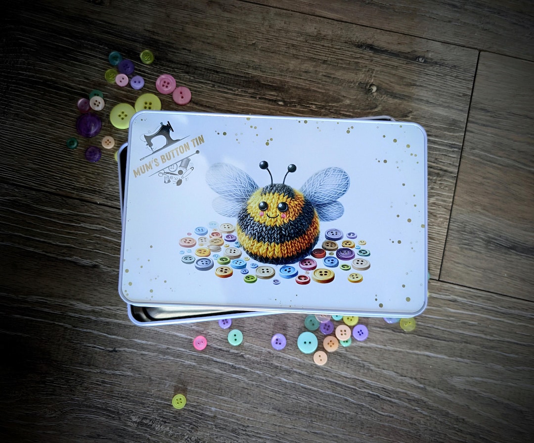 Button Tin With Bumble Bee Design. A Lovely Metal Storage Sewing Box ...